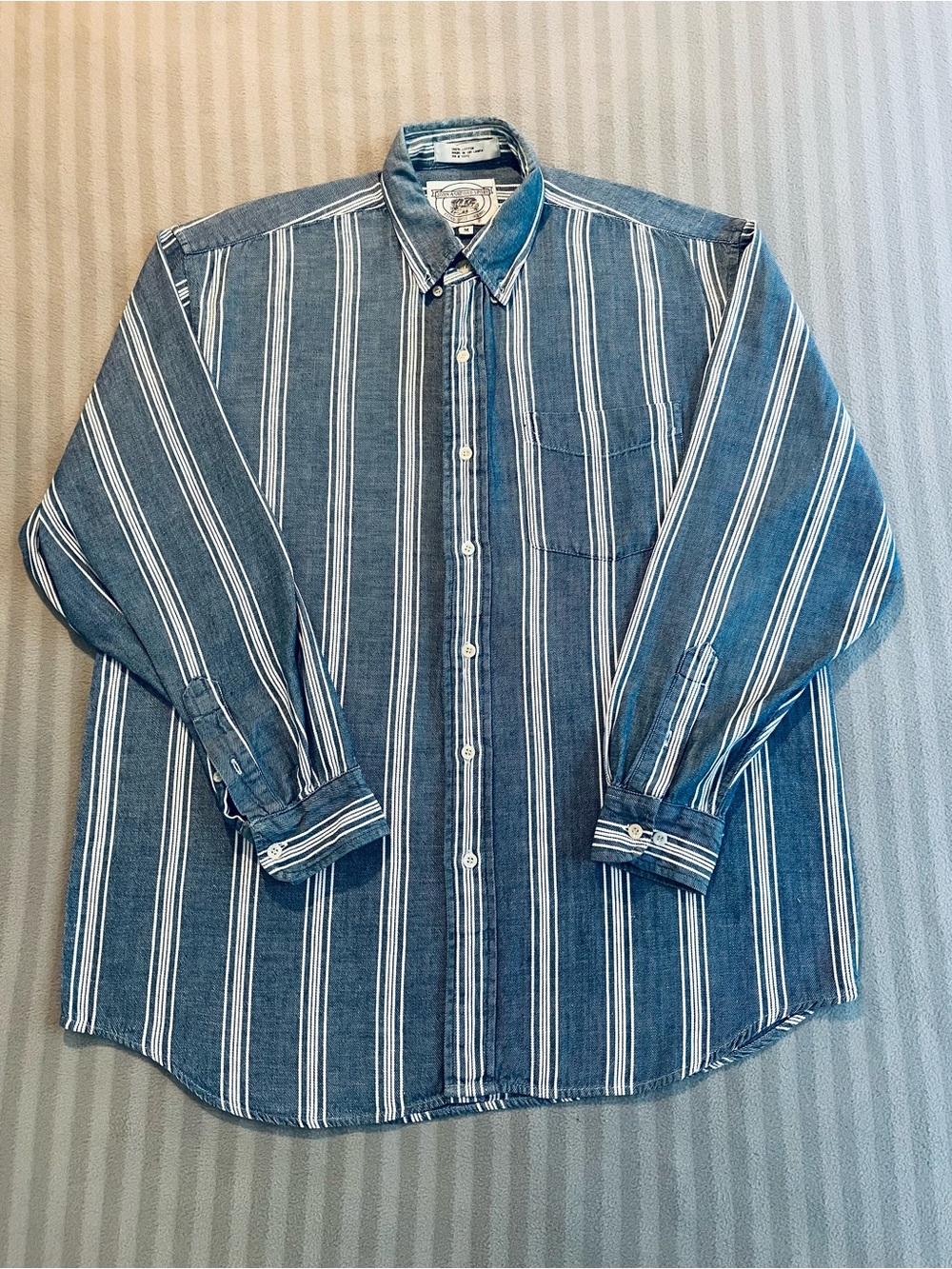 John Ashford Blue and White Vertical Stripe Button-Down Shirt
